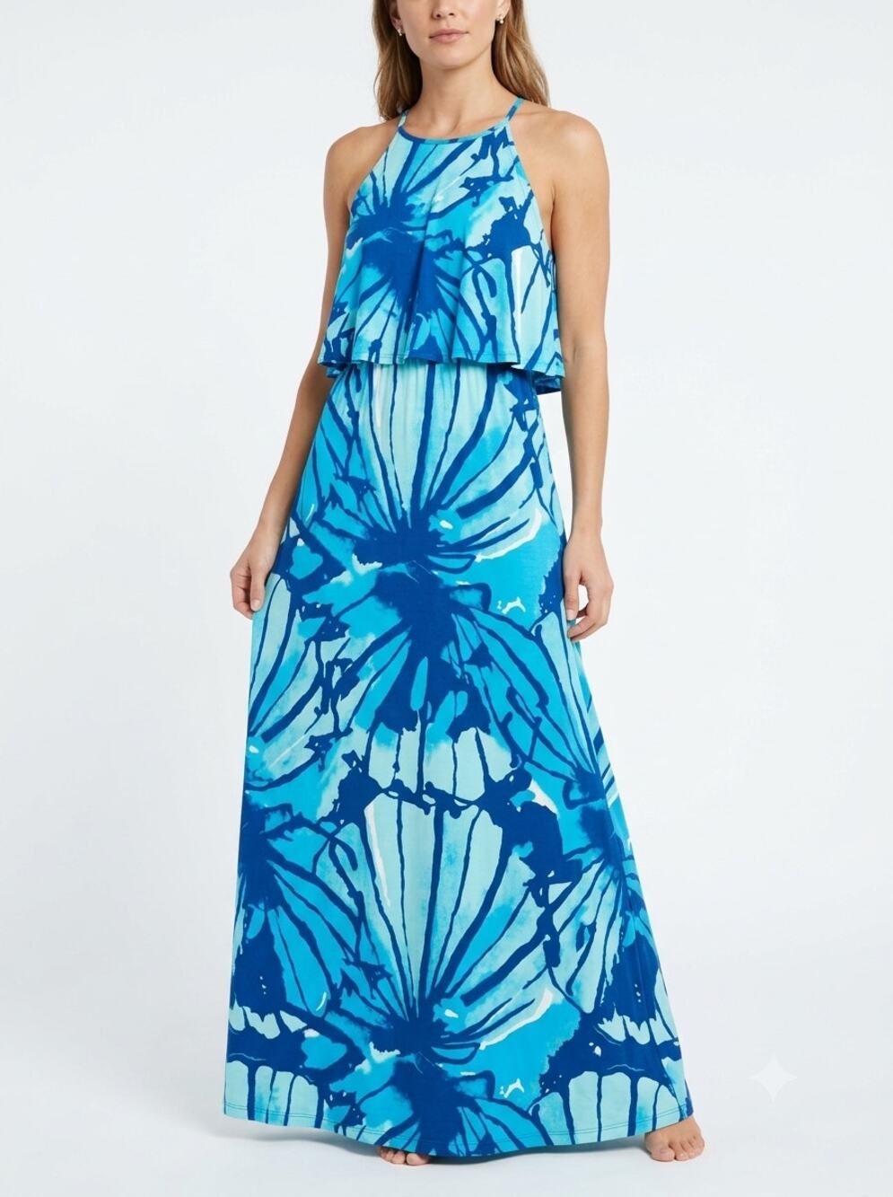 Lilly Pulitzer Levine Maxi Dress Women's S Blue Abstract Floral Spaghetti Strap